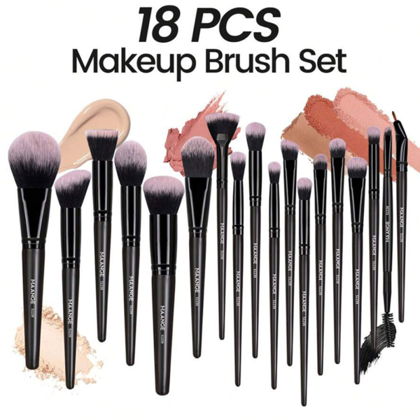 MAANGE Set de 18 Pinceaux + 1 Éponge de Maquillage Noir – Image 3