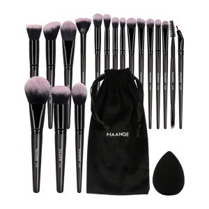 MAANGE Set de 18 Pinceaux + 1 Éponge de Maquillage Noir