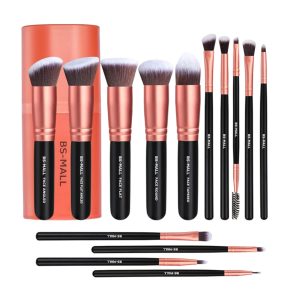 BS-MALL Set de 14 Pinceaux Kabuki Noir Rose-Gold Avec Boîte de Rangement